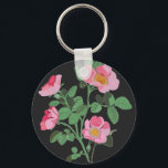 Chintzy Pink Wild Rose Sleutelhanger<br><div class="desc">This colourful keychain, zip pull, features my drawing of a pink wild rose against a black background. Ideal for keeping your keys safe and an unusual accessory. A lovely gift for a lady, perfect for Mother's Day and birthdays.</div>