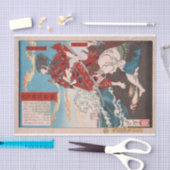 Chinzei Hachirō Tametomo en Oniyashi op een strand Tissuepapier (Craft)