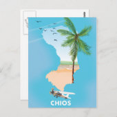 Chios Griekenland illustreerde kaart. Briefkaart (Voorkant / Achterkant)