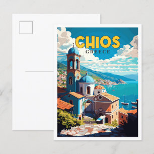 Chios Griekenland vintage reisillustratie Briefkaart