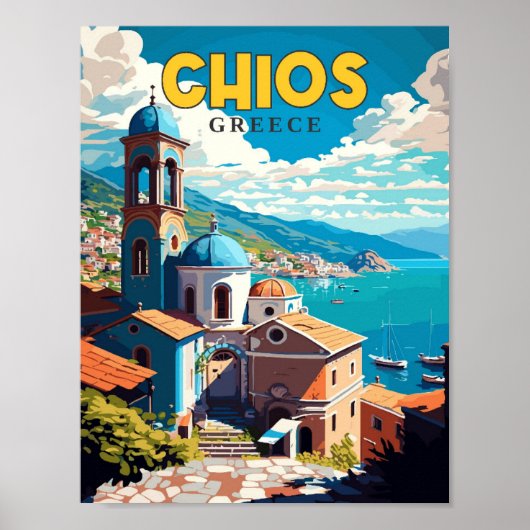 Chios Griekenland vintage reisillustratie Poster (Voorkant)
