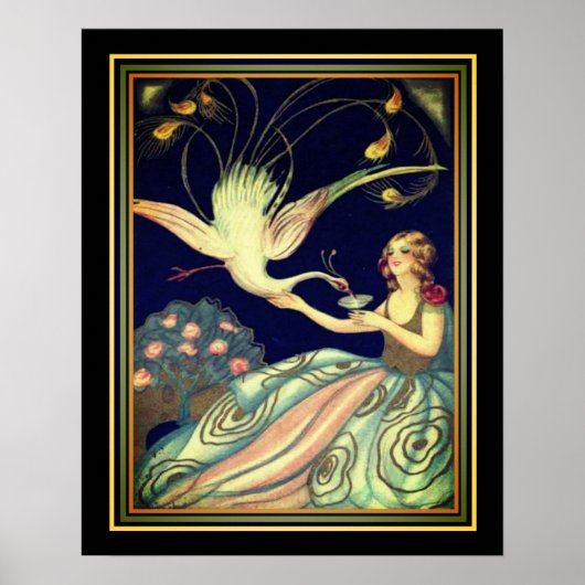 Chiostri Art Deco "Girl & Peacock" Print (Voorkant)