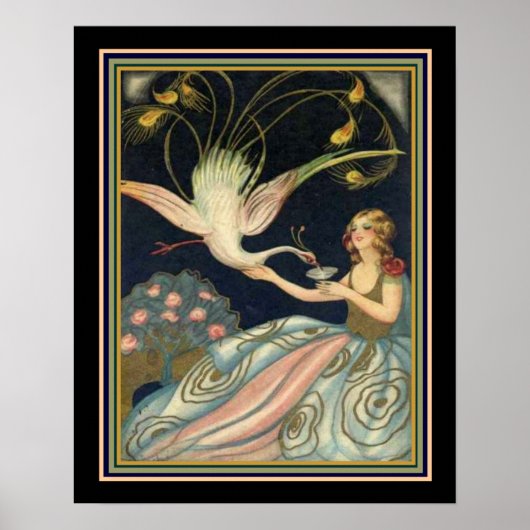 Chiostri Art Deco "Girl & Peacock" Print (Voorkant)