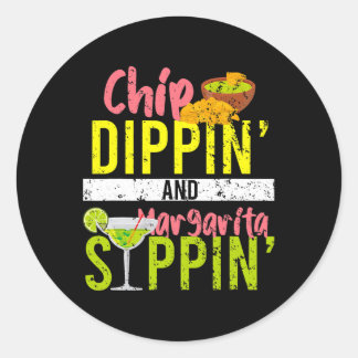 Chip Dippin en Margarita Sippin Cinco de Mayo Ronde Sticker