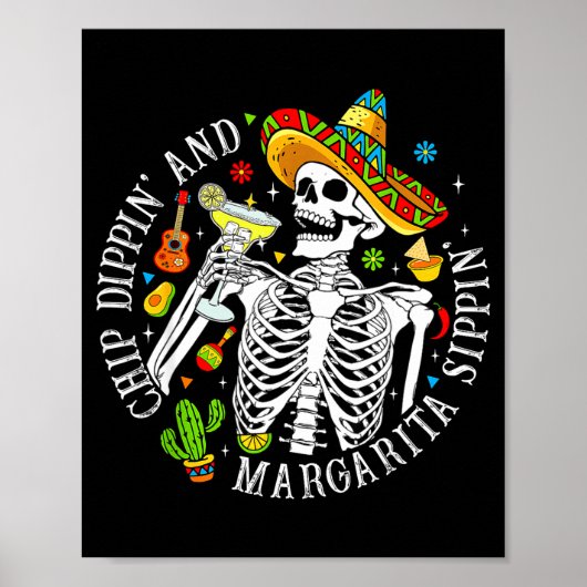 Chip dippin margarita lurken grappig skelet cinco poster (Voorkant)
