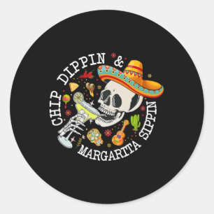 Chip Dippin Margarita Sippin Grappig Skelet Cinco Ronde Sticker