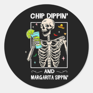 Chip Dippin Margarita Sippin Schedel Skelet Cinco Ronde Sticker