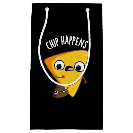 Chip Happens Funny Poop Pun Dark BG Klein Cadeauzakje (Voorkant)