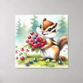 Chipmuk holding berries canvas afdruk (Voorkant)