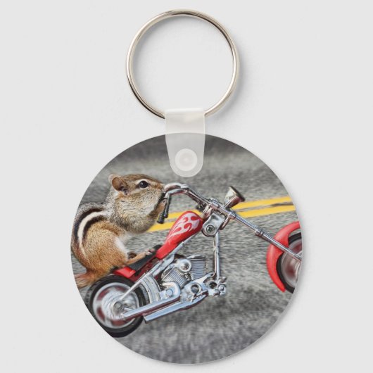 Chipmunk Biker Riding a Motorcycle Sleutelhanger (Voorkant)