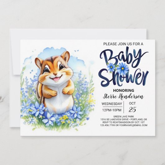 Chipmunk Blue Boy Baby shower Kaart (Voorkant)