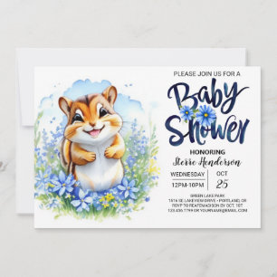 Chipmunk Blue Boy Baby shower Kaart