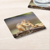 Chipmunk die een pinda eet kartonnen onderzetters (Schuin)