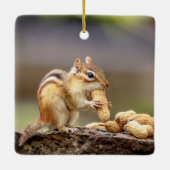 Chipmunk die een pinda eet keramisch ornament (Achterkant)