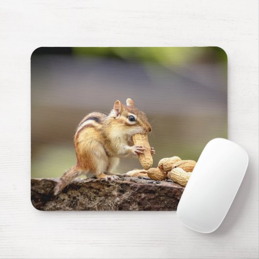 Chipmunk die een pinda eet muismat (Met muis)