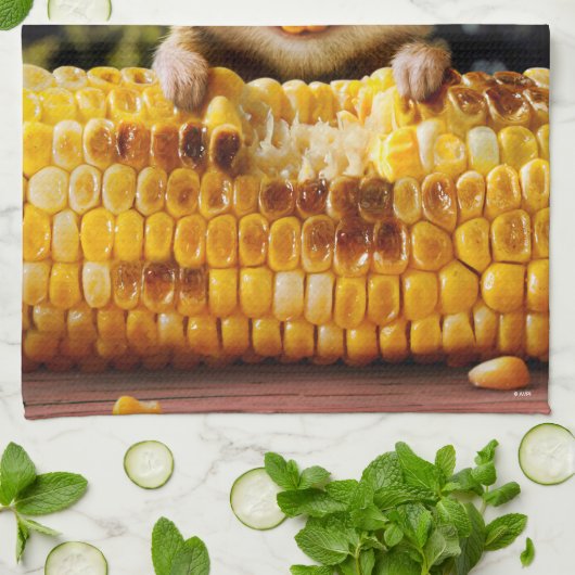 Chipmunk Eating Corn Theedoek (Gevouwen)