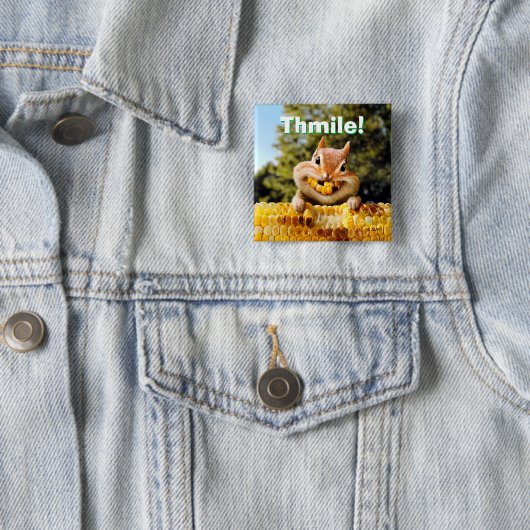 Chipmunk Eating Corn Vierkante Button 5,1 Cm (In situ)