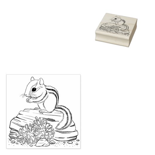 Chipmunk en Pine Cones Rubber Stamp Rubberstempel (Gestempeld)
