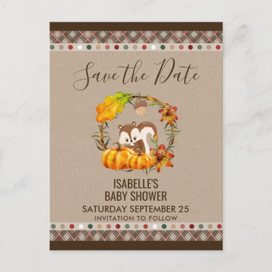 Chipmunk en Pomkins Herfst RusticSTD Aankondigingskaart (Voorkant)