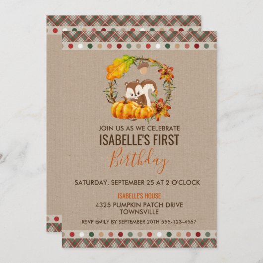 Chipmunk en Pumpkins verjaardagsfeestje uitnodigen Kaart (Voorkant / Achterkant)
