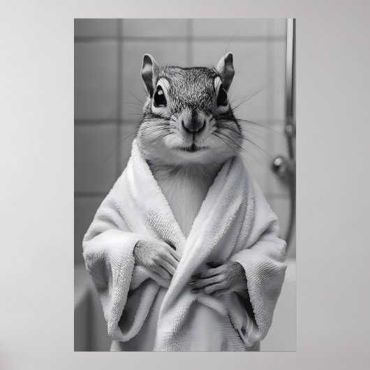 Chipmunk in Bathrobe Print, Funny Bathroom Wall Poster (Voorkant)
