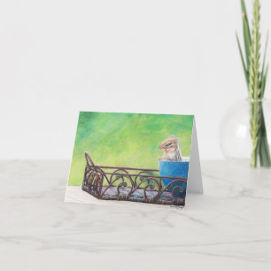Chipmunk in Blue Bowl Animal Art Note Card Kaart