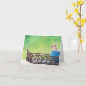 Chipmunk in Blue Bowl Animal Art Note Kaart (Gele Bloem)