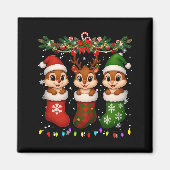 Chipmunk In Christmas Socks Lights Chipmunk Xmas L Magneet (Voorkant)