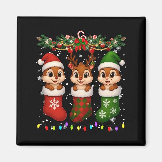 Chipmunk In Christmas Socks Lights Chipmunk Xmas L Magneet (Voorkant)