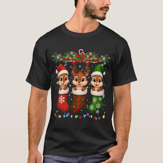 Chipmunk In Christmas Socks Lights Chipmunk Xmas L T-shirt (Voorkant)