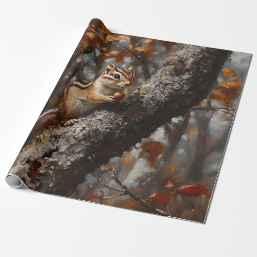 Chipmunk in een boom decoupage cadeaupapier (Uitgerold)