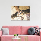 Chipmunk in een houten stapel canvas afdruk (Insitu (Woonkamer))
