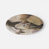 Chipmunk in een houten stapel papieren bordje (Gekanteld)