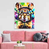 Chipmunk in hoofdtelefoon, graffiti canvas afdruk (Insitu (Woonkamer))