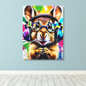 Chipmunk in hoofdtelefoon, graffiti canvas afdruk (Insitu (Houten vloer))