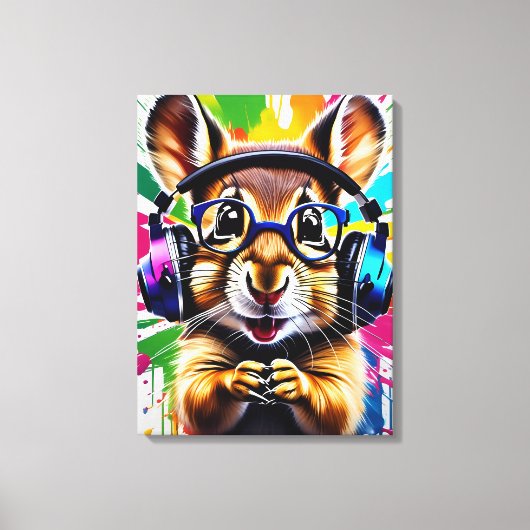 Chipmunk in hoofdtelefoon, graffiti canvas afdruk (Voorkant)