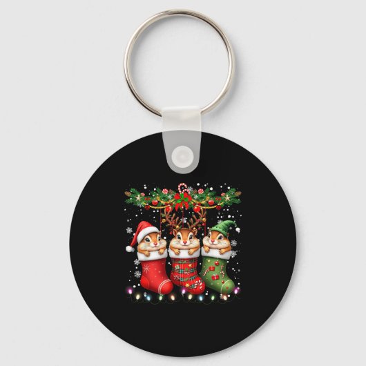 Chipmunk in kerstsokken lichtjes chipmunk Kerstmis Sleutelhanger (Voorkant)