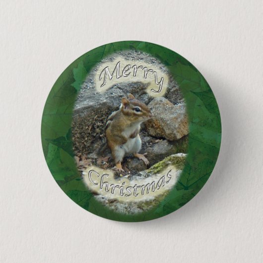 Chipmunk kerstartikelen ronde button 5,7 cm (Voorkant)
