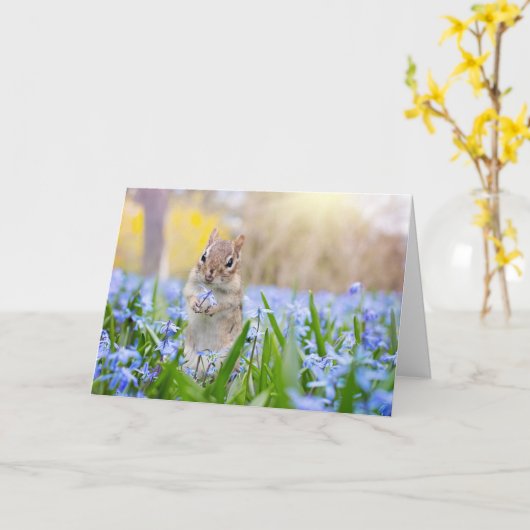 Chipmunk met bloem Kaart (Gele Bloem)
