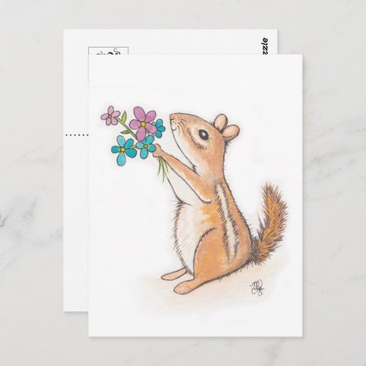 Chipmunk met Bloemboeket Briefkaart (Voorkant / Achterkant)