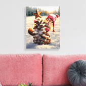 Chipmunk met een pijnkanonboom canvas afdruk (Insitu (Woonkamer))