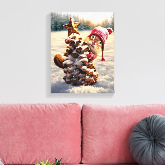 Chipmunk met een pijnkanonboom canvas afdruk (Insitu (Woonkamer))