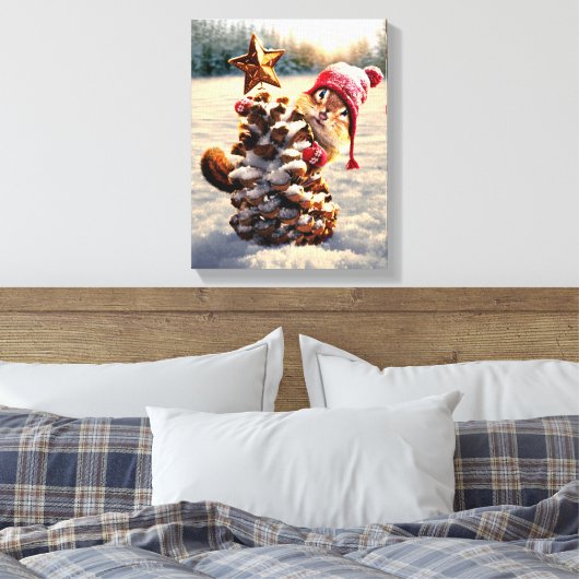 Chipmunk met een pijnkanonboom canvas afdruk (Insitu (Slaapkamer))