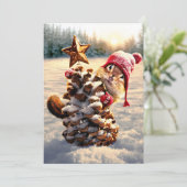 Chipmunk met een pijnkanonboom kaart (Staand voorkant)