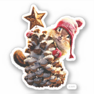 Chipmunk met een pijnkanonboom sticker