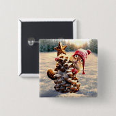 Chipmunk met een pijnkanonboom vierkante button 5,1 cm (Voorkant /achterkant)