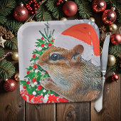 Chipmunk met Kerst Pet in Front of Tree Papieren Bordje