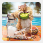 Chipmunk met Limoen Vierkante Sticker (Voorkant)