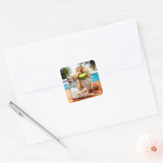 Chipmunk met Limoen Vierkante Sticker (Envelop)