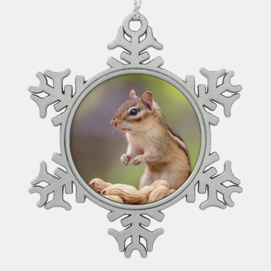 Chipmunk met pinda's tin sneeuwvlok ornament (Voorkant)